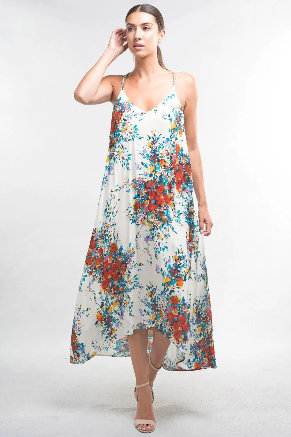 Floral Strappy Knot Back Maxi Dress