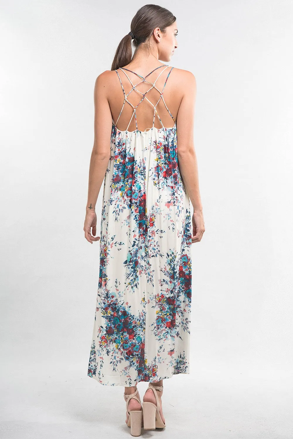 Floral Strappy Knot Back Maxi Dress