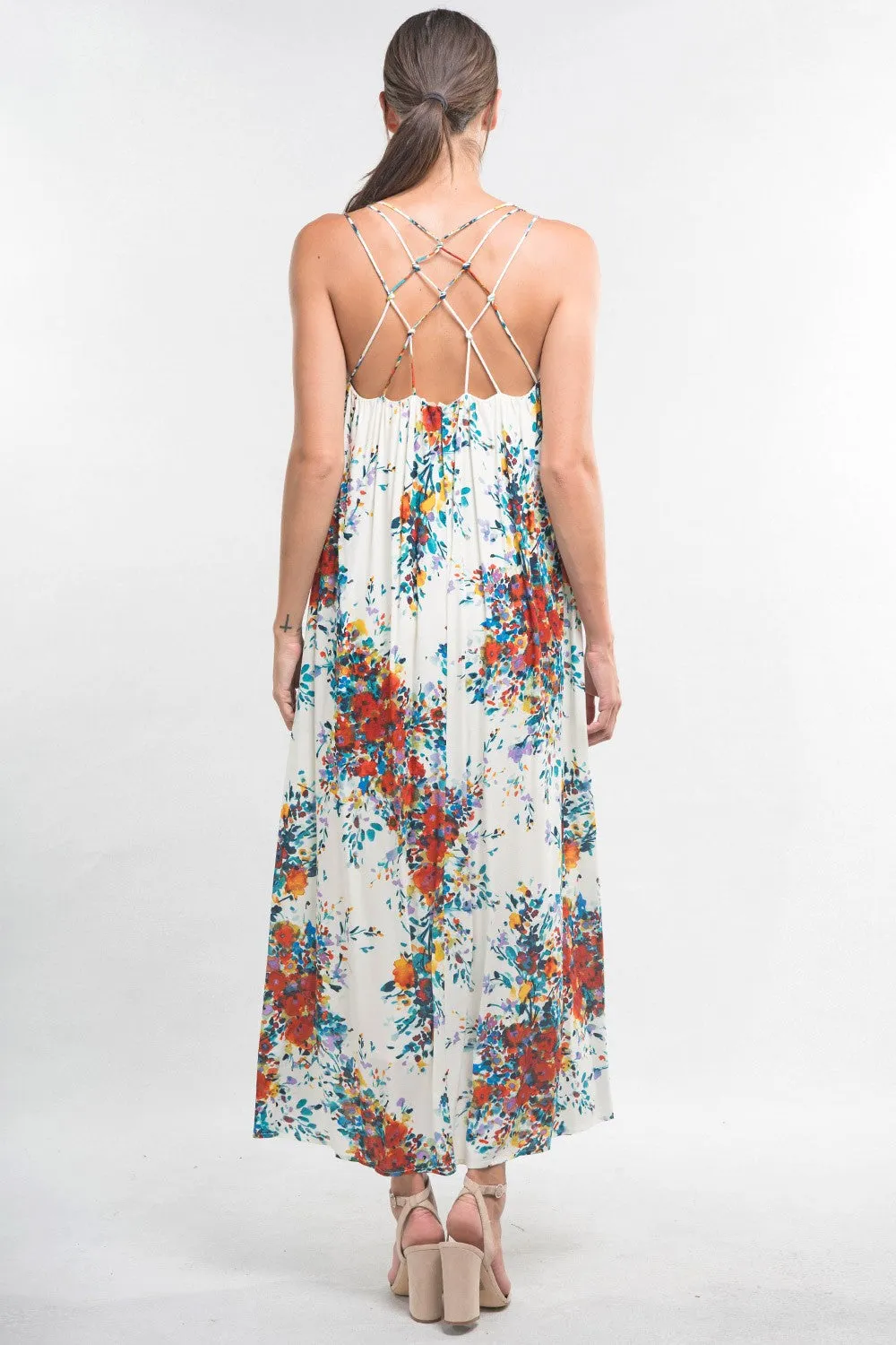 Floral Strappy Knot Back Maxi Dress