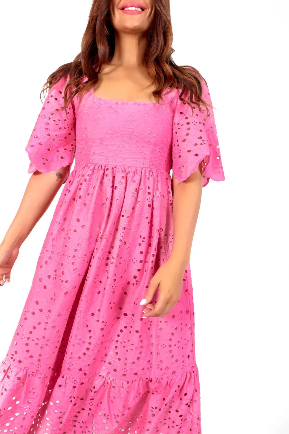 Girl Next Door - Pink Embroidery Anglaise Midi Dress