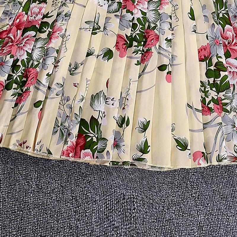 Girl Ruffle Sleeve Floral Dress Casual Pleated Casual A-line Swing Dresses