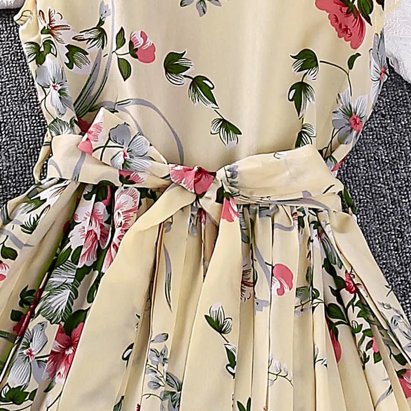 Girl Ruffle Sleeve Floral Dress Casual Pleated Casual A-line Swing Dresses