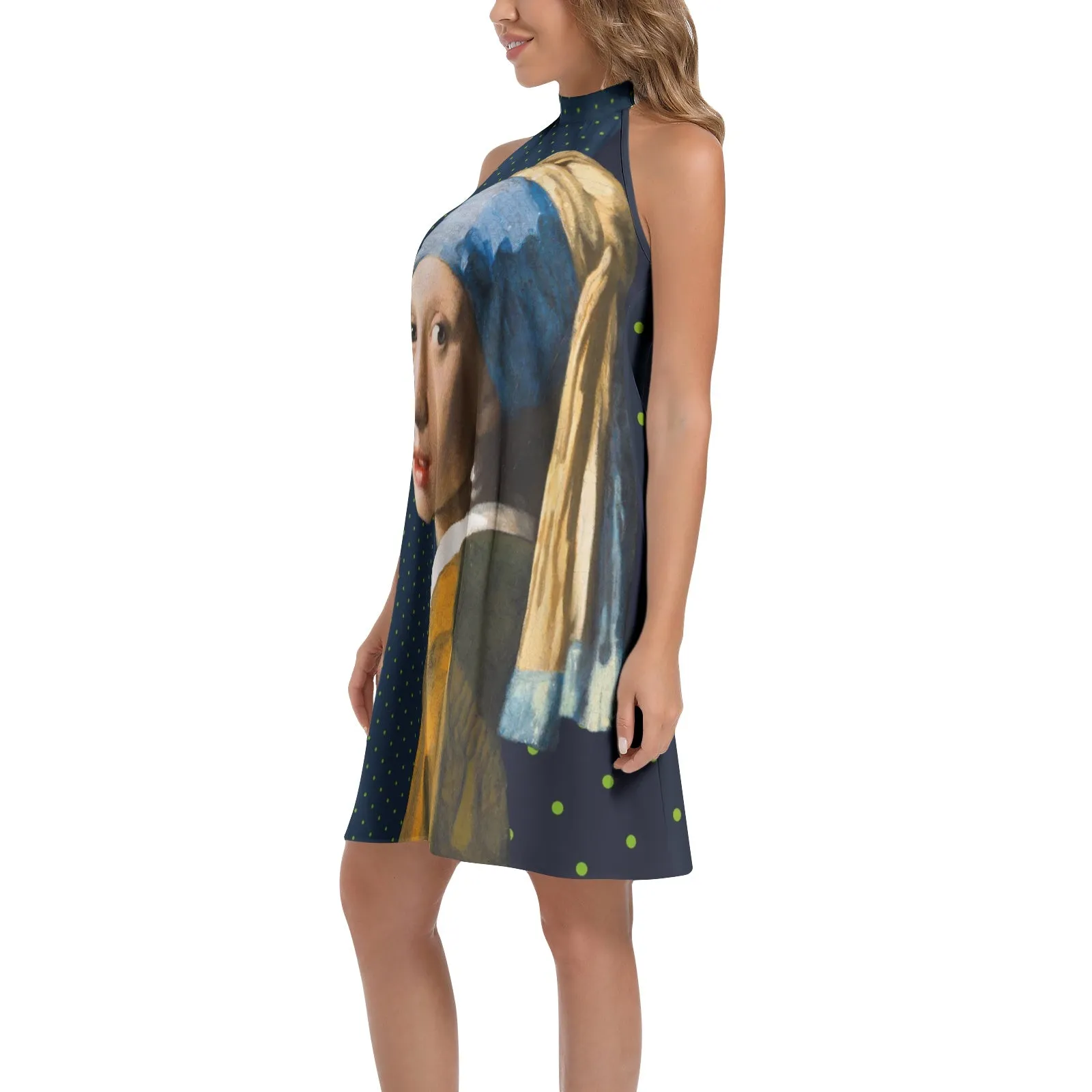 Girll With The Pearl Earring Tie Back Halter Neck Flared Dress