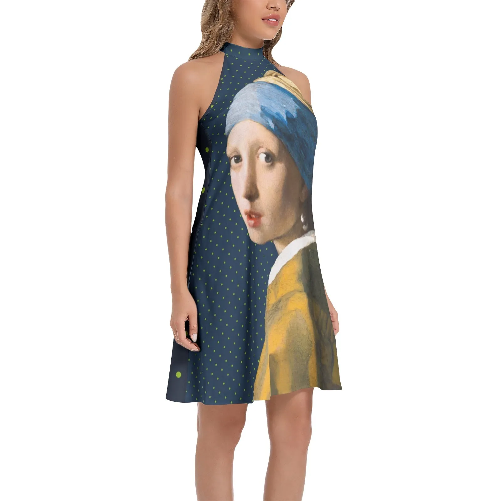 Girll With The Pearl Earring Tie Back Halter Neck Flared Dress