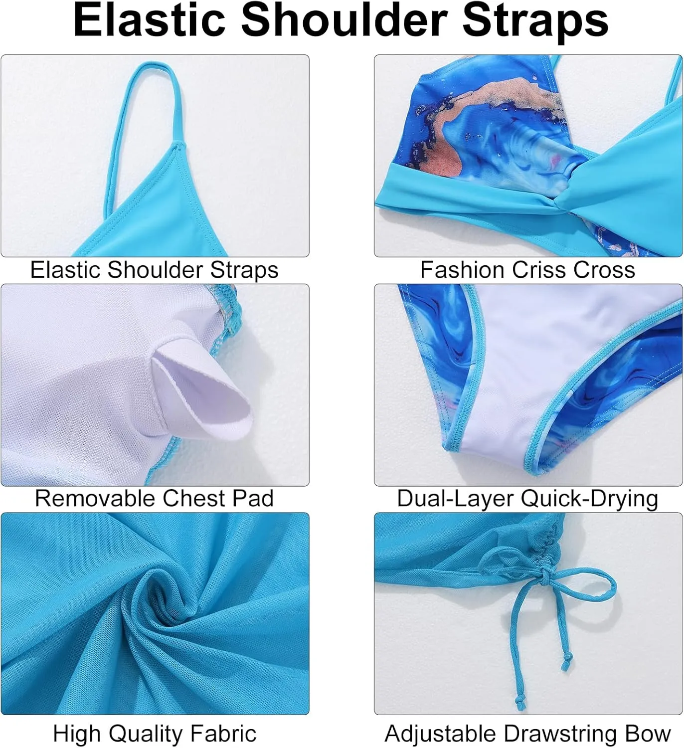 Girls Swimsuit 3 Piece V Neck Tropical Criss Cross Bikini Bathing Set Quick Dry Tankini with Drawstring Beach Skirt 7-16T