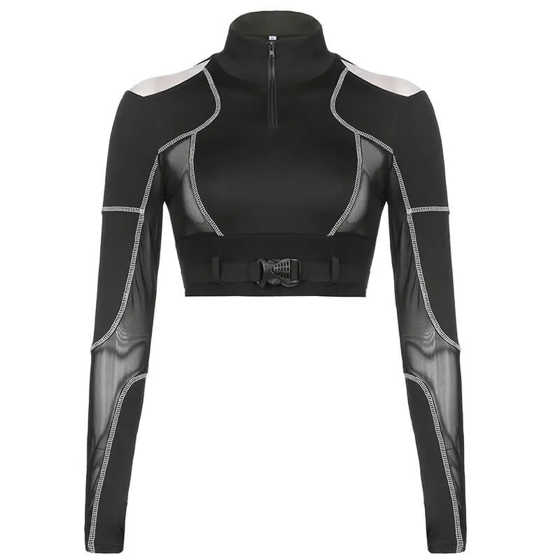 Gothic Mesh Patchwork Polyester Crop Top