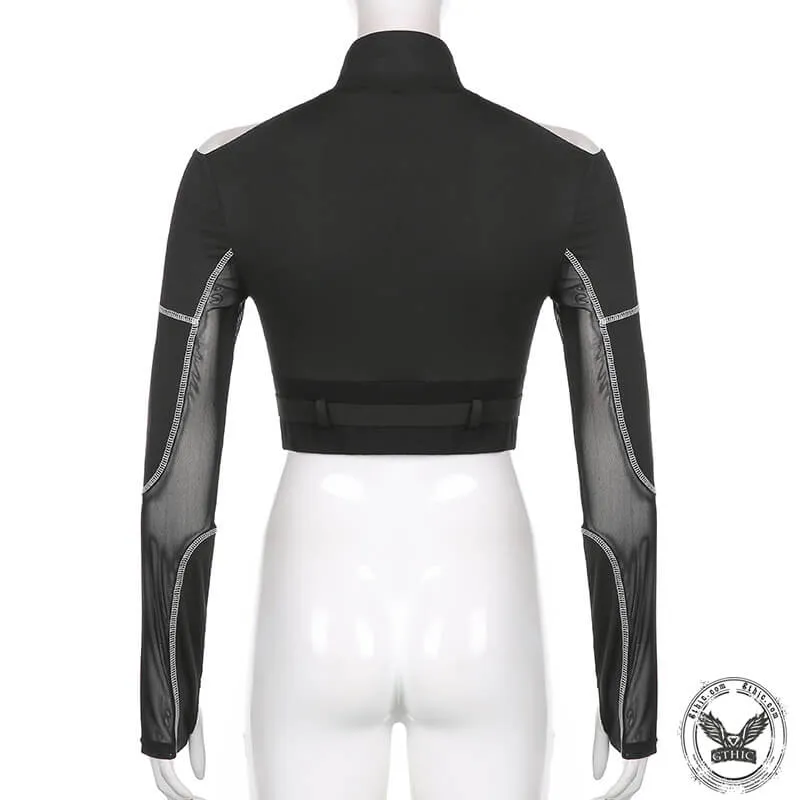 Gothic Mesh Patchwork Polyester Crop Top