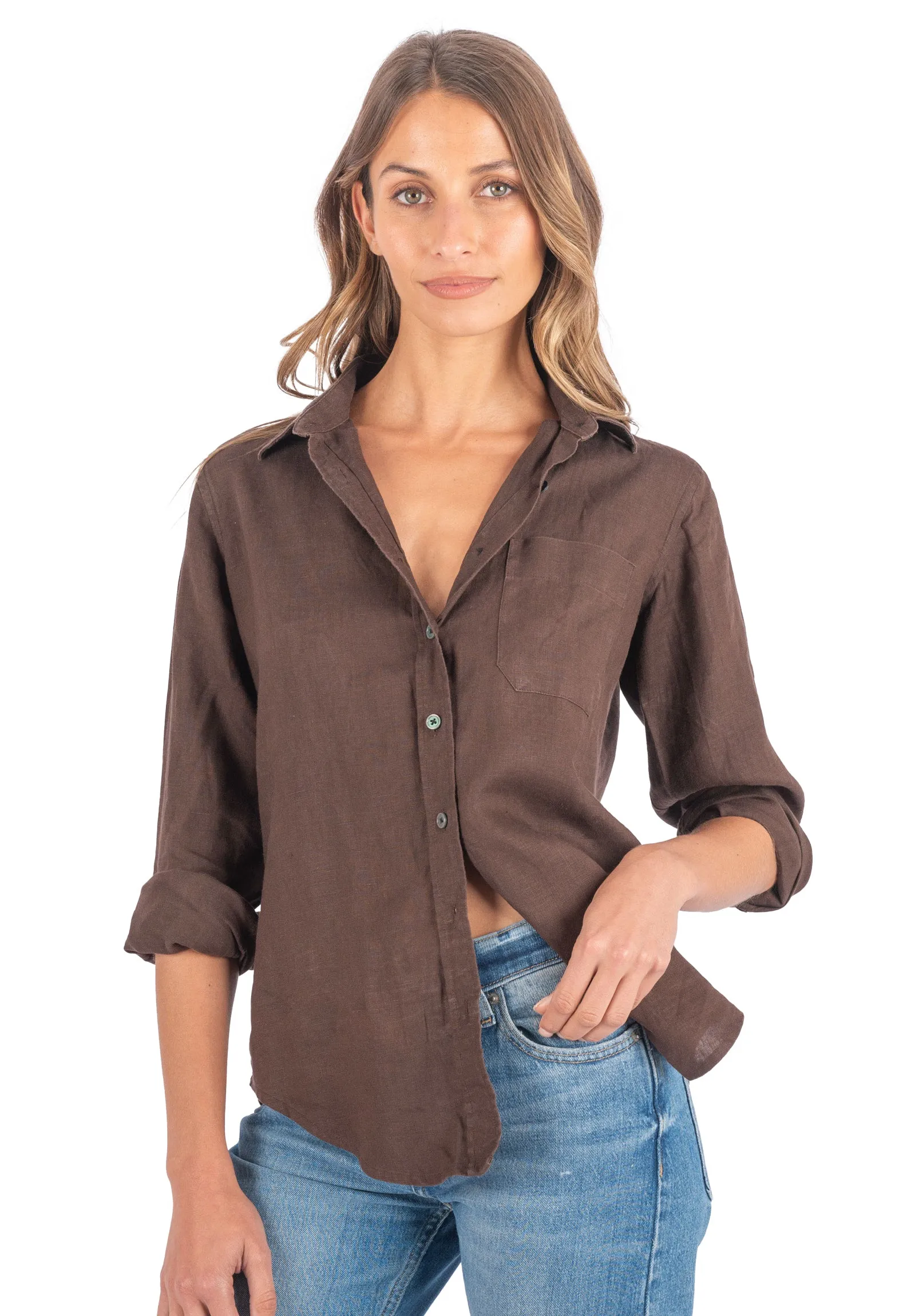 Iris Coffee Classic Fit Linen Shirt
