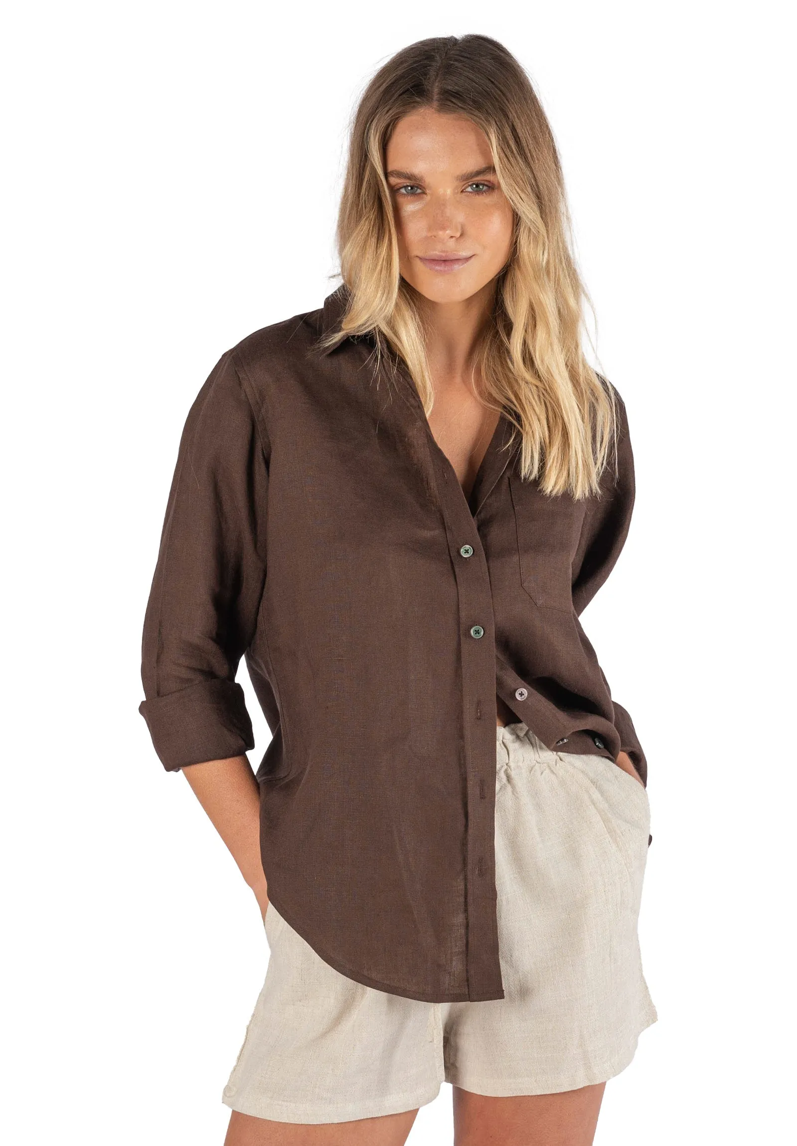 Iris Coffee Classic Fit Linen Shirt