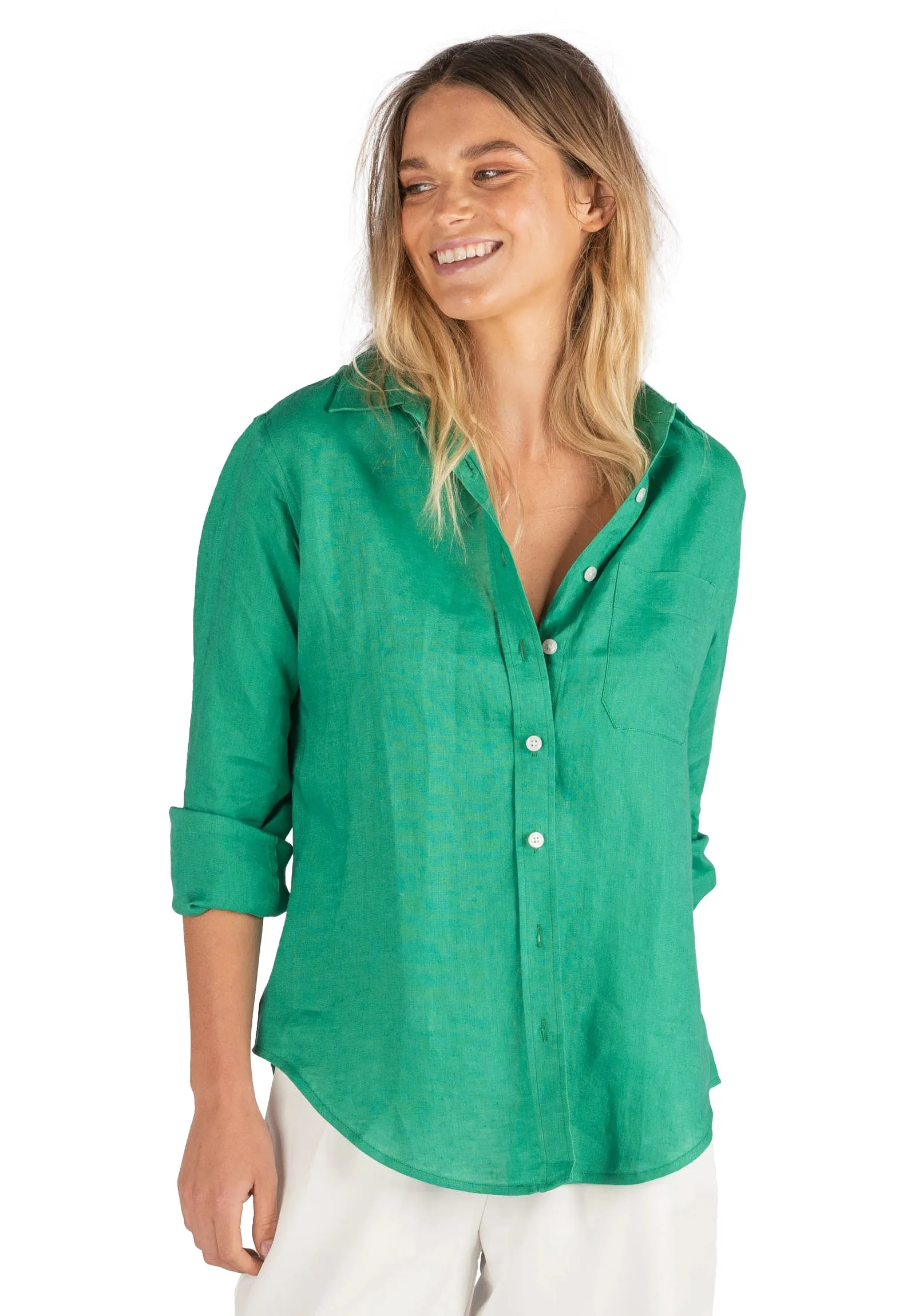 Iris Green Classic Fit Linen Shirt