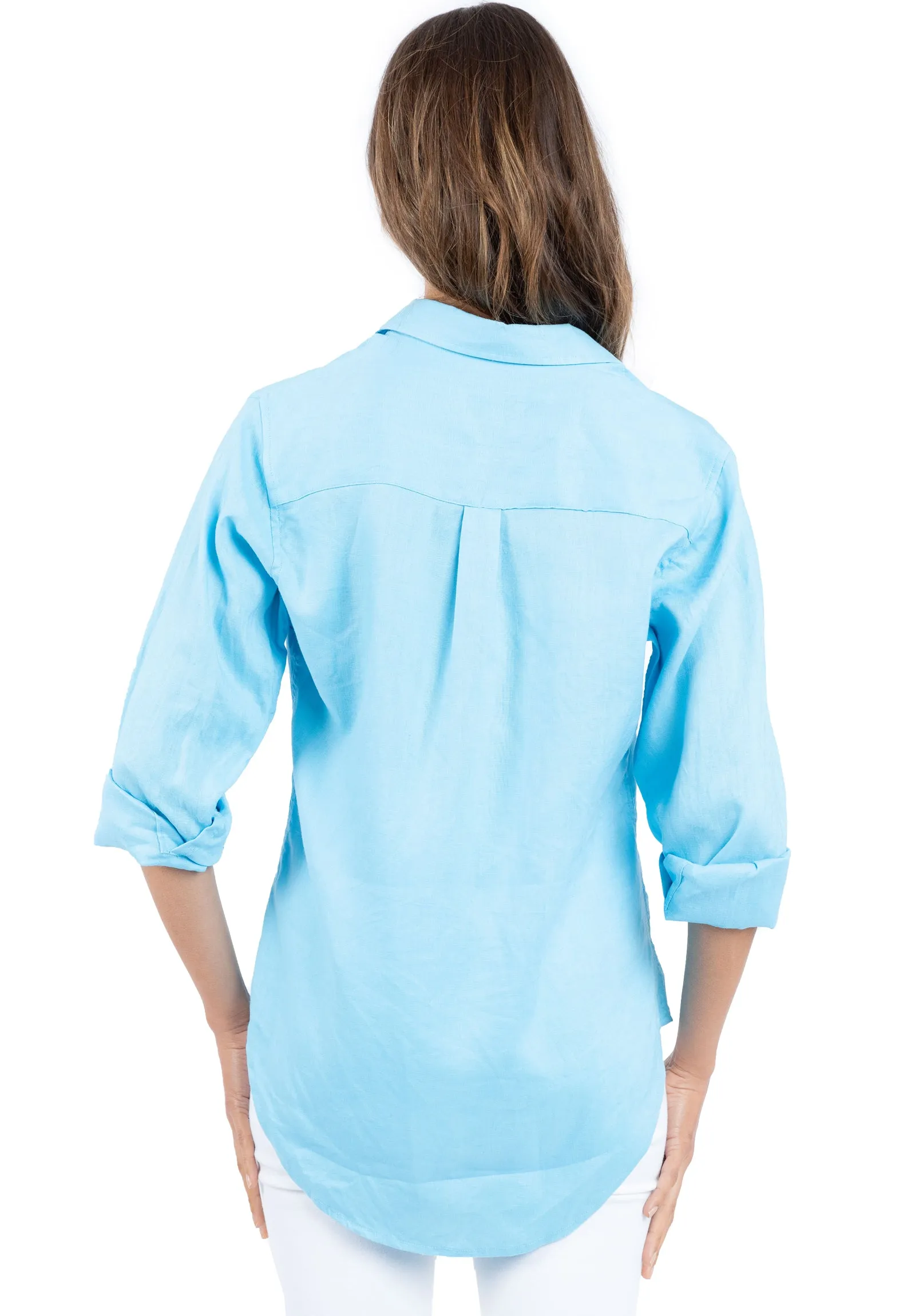 Iris Turquoise Classic Fit Linen Shirt
