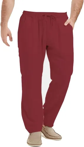 Isle Bay Mens Casual Linen Pants Relax Fit Elastic Waist Straight Leg Comfy Lounge Long Trouser Drawstring Straight Pant