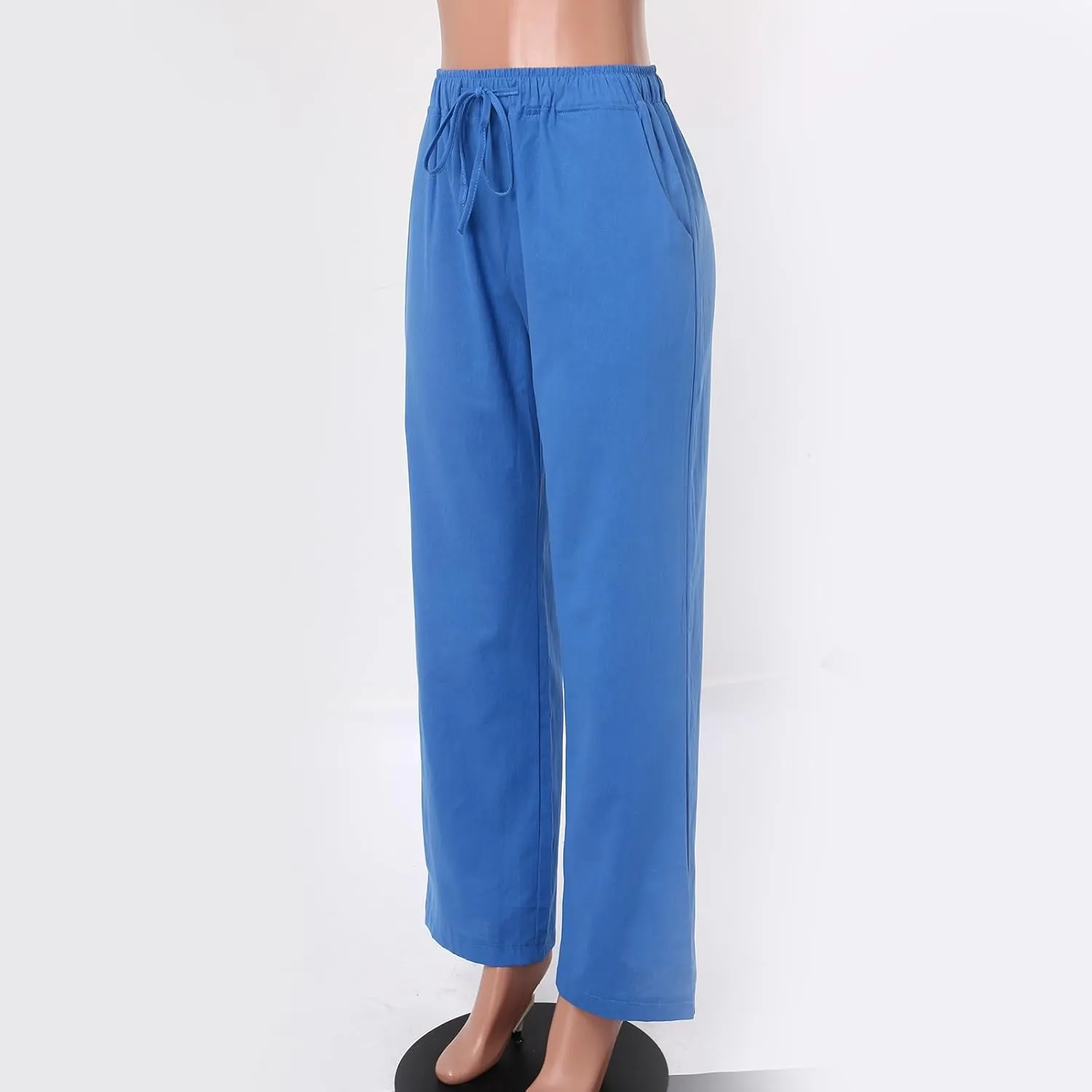 Linen Pants Women Summer Drawstring Waist Wide Leg Loose Palazzo Pants Casual Comfy Beach Vacation Long Trousers