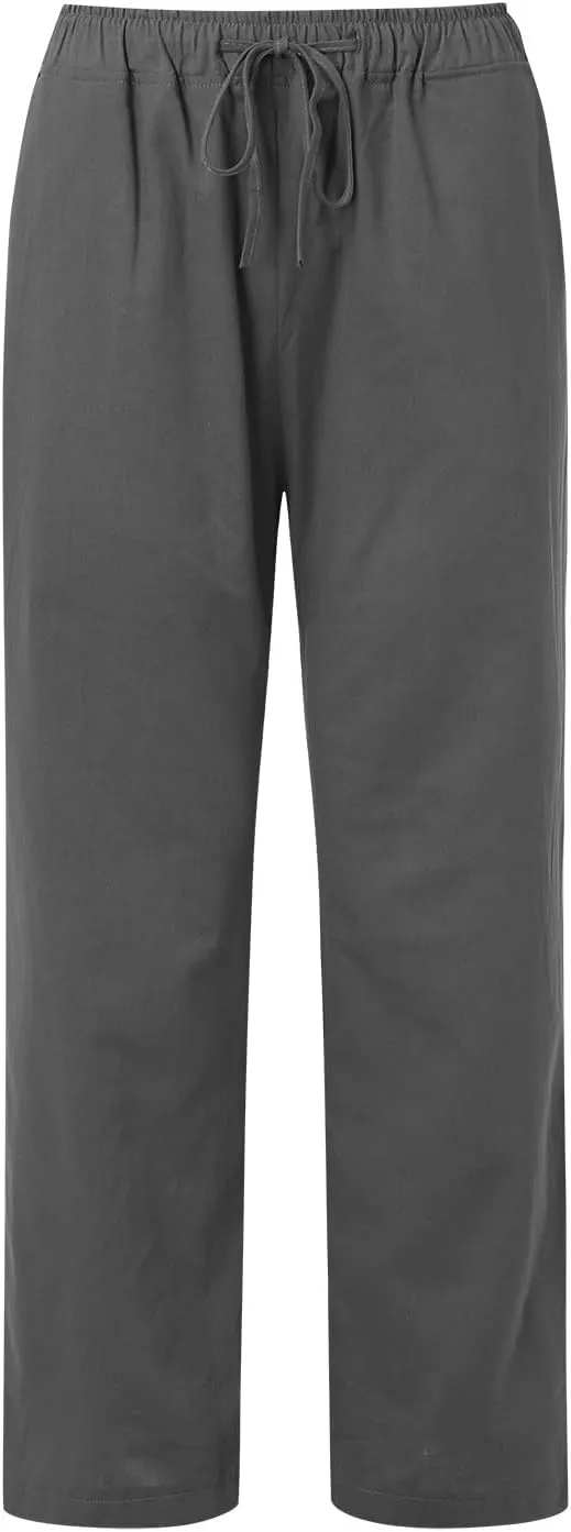 Linen Pants Women Summer Drawstring Waist Wide Leg Loose Palazzo Pants Casual Comfy Beach Vacation Long Trousers