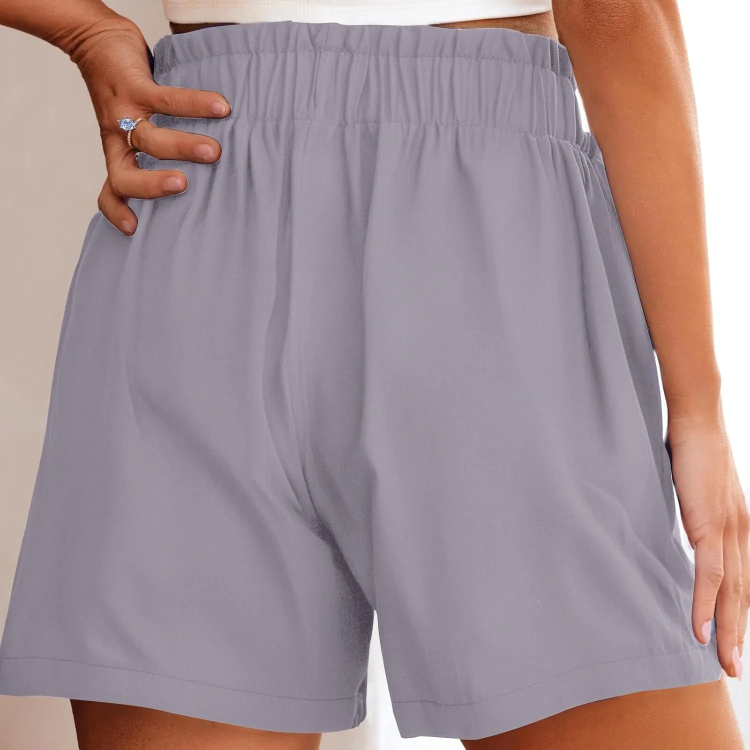 Linen Short for Women High Waisted Casual Lightweight Adjustable Tie Knot Loose Outfits Summer Beach Vacation Outfit