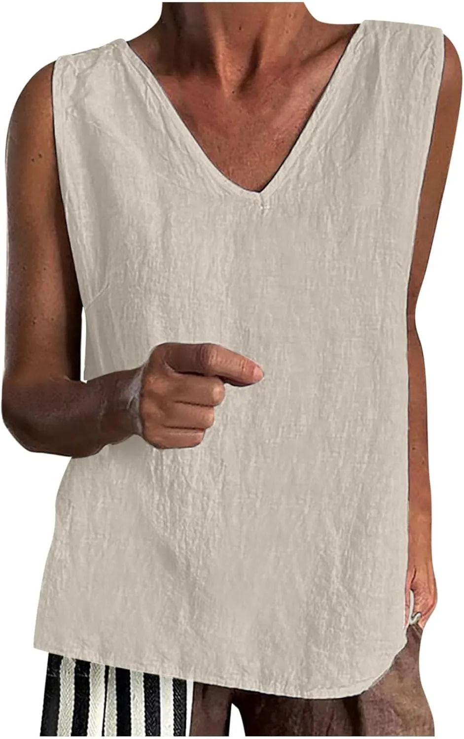 Linen Tank Tops for Women Summer Casual V Neck Sleeveless T-Shirts Basic Lightweight Breathable Pullover Tee Shirts