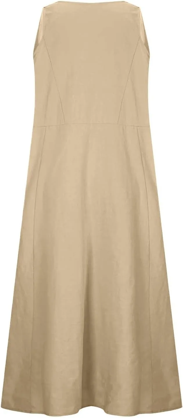 Long Dress Sleeveless Women's Summer Casual Sleeveless Long Maxi Beach Dress 100 Linen Dresses Linen Dress with