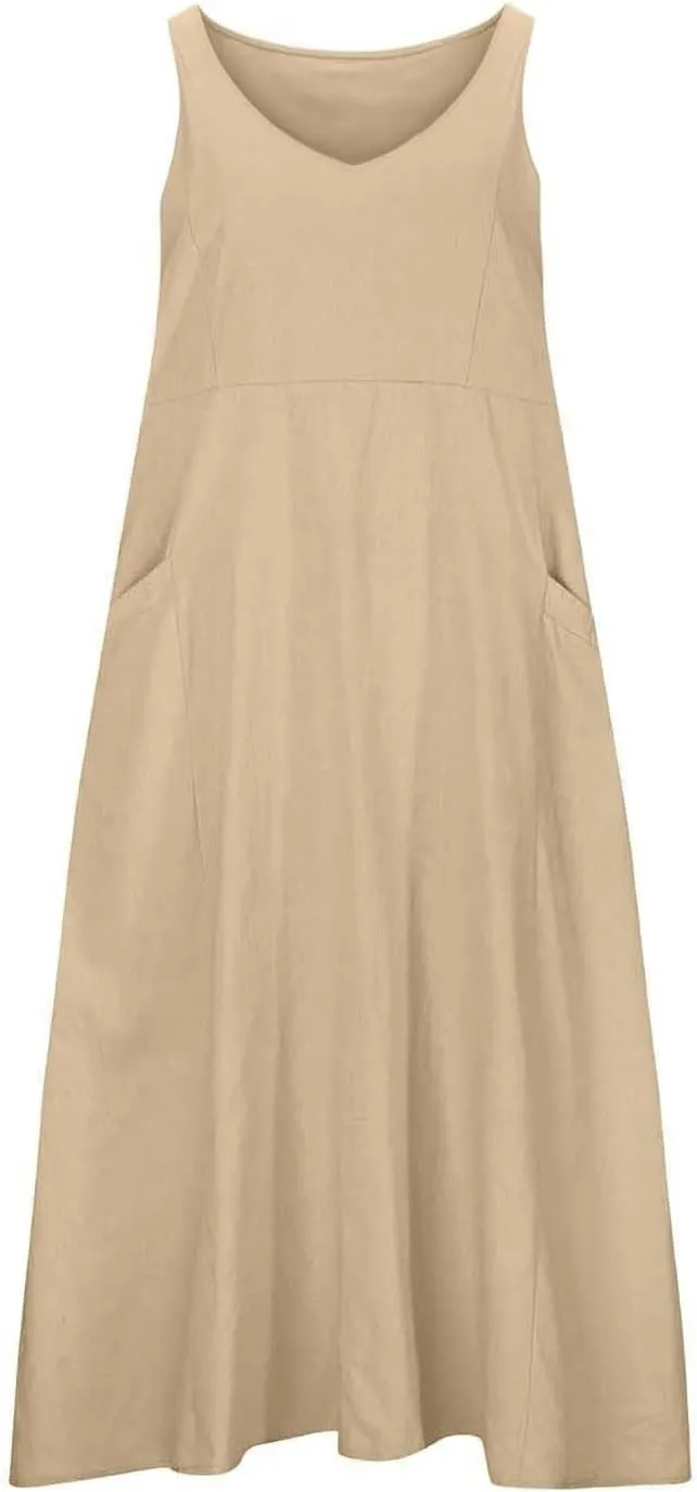 Long Dress Sleeveless Women's Summer Casual Sleeveless Long Maxi Beach Dress 100 Linen Dresses Linen Dress with