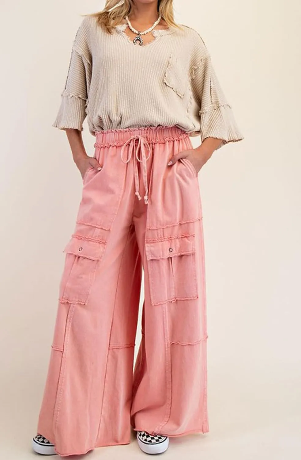 loveimgs Women 2025 Baggy High Waisted Wide Leg Cargo Pants Pockets Y2k Utility Pants Palazzo Sweatpants Slacks Trousers