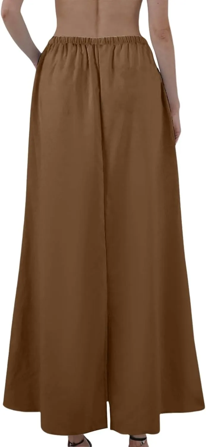 Maxi Skirts for Women Trendy Summer Boho Low Rise Drawstring Cotton Linen Skirts Casual Cute Flowy Long Fishtail Skirt