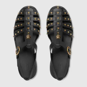 Mens Black Buckle Strap Feline Sandals