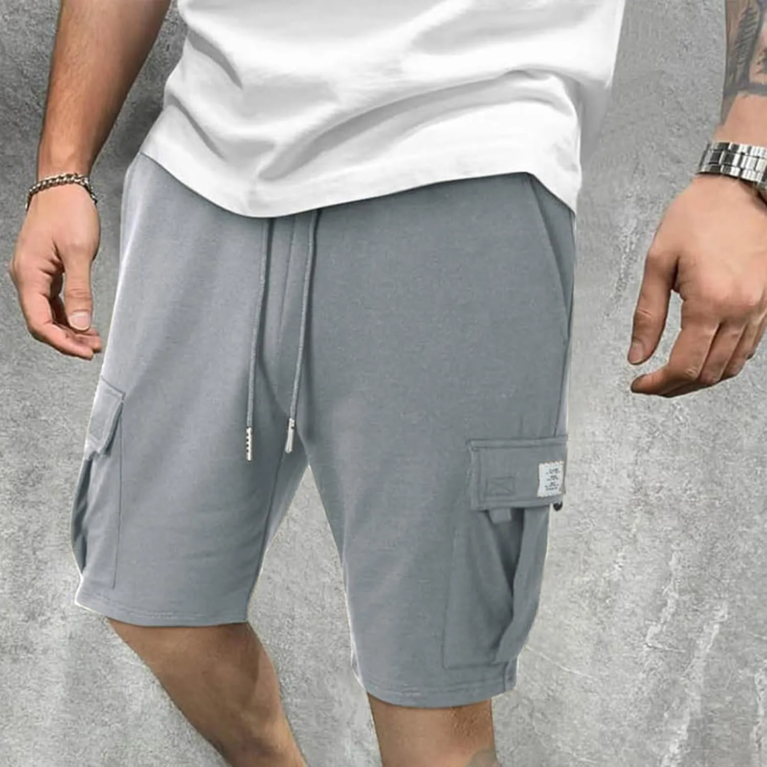 Mens Elastic Waist Cargo Shorts Summer Knee Length Bermuda Shorts Relaxed-Fit Casual Workout Shorts Hiking Pants