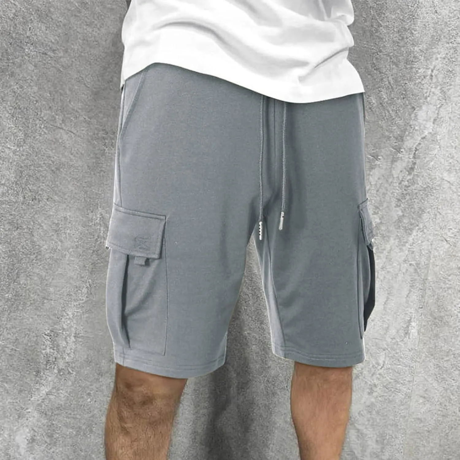 Mens Elastic Waist Cargo Shorts Summer Knee Length Bermuda Shorts Relaxed-Fit Casual Workout Shorts Hiking Pants