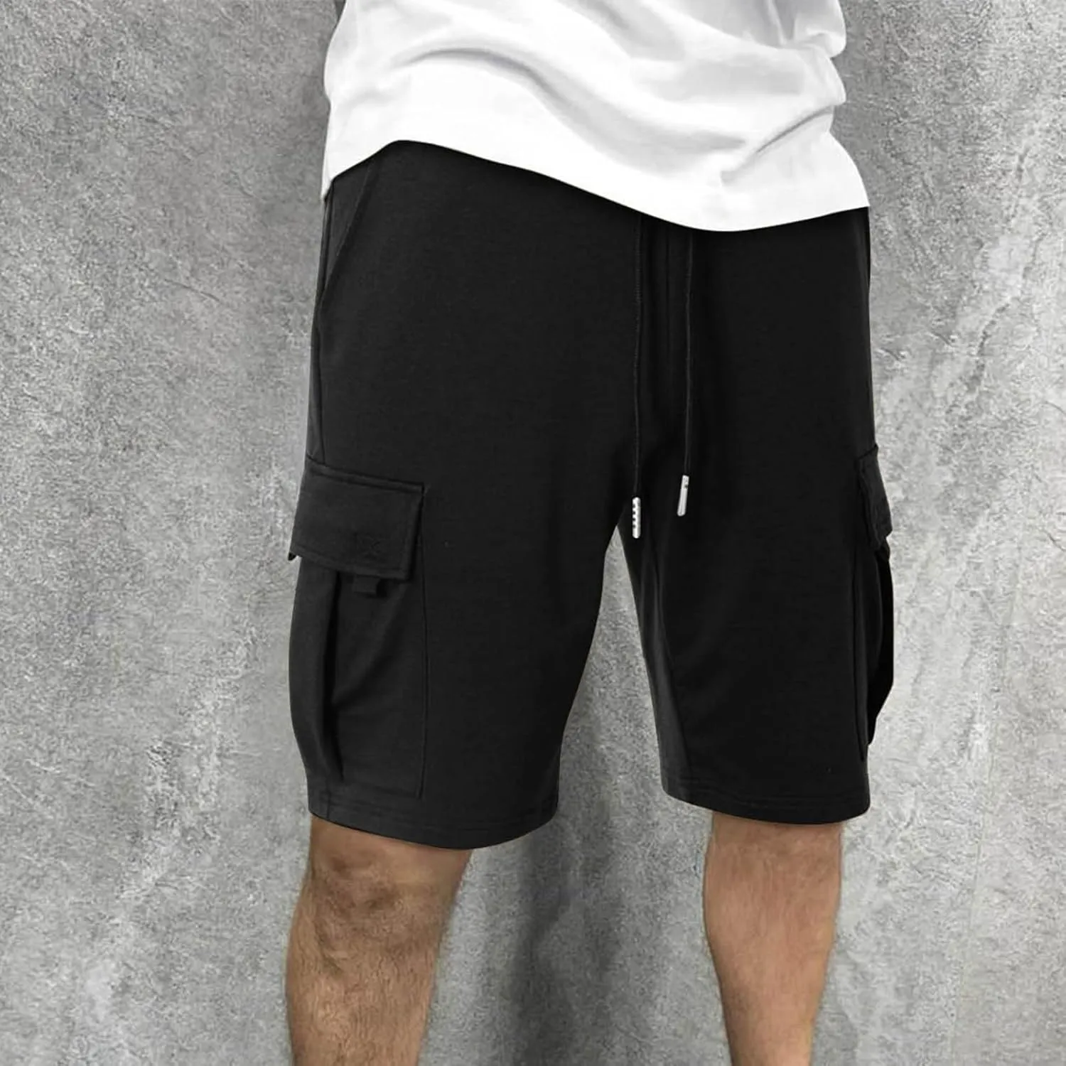Mens Elastic Waist Cargo Shorts Summer Knee Length Bermuda Shorts Relaxed-Fit Casual Workout Shorts Hiking Pants