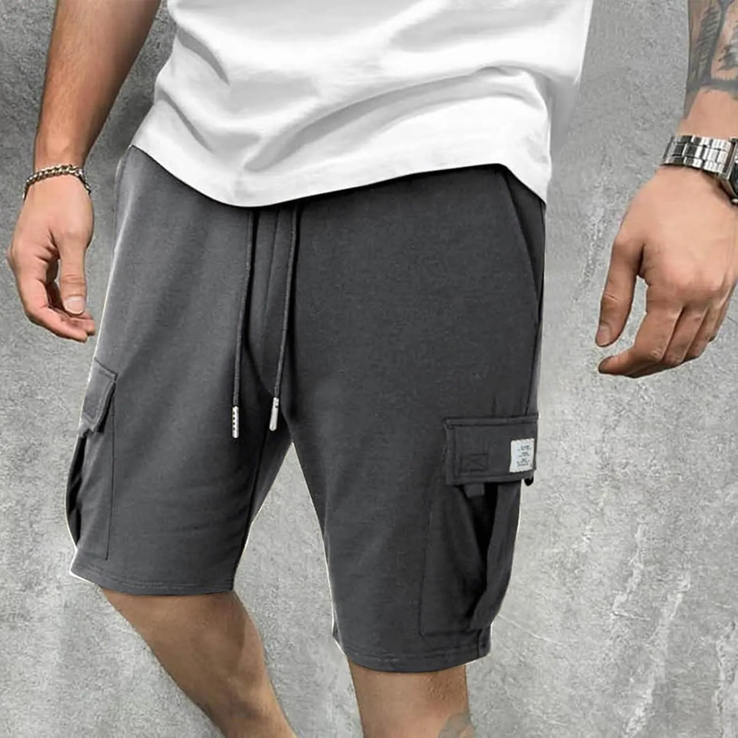 Mens Elastic Waist Cargo Shorts Summer Knee Length Bermuda Shorts Relaxed-Fit Casual Workout Shorts Hiking Pants