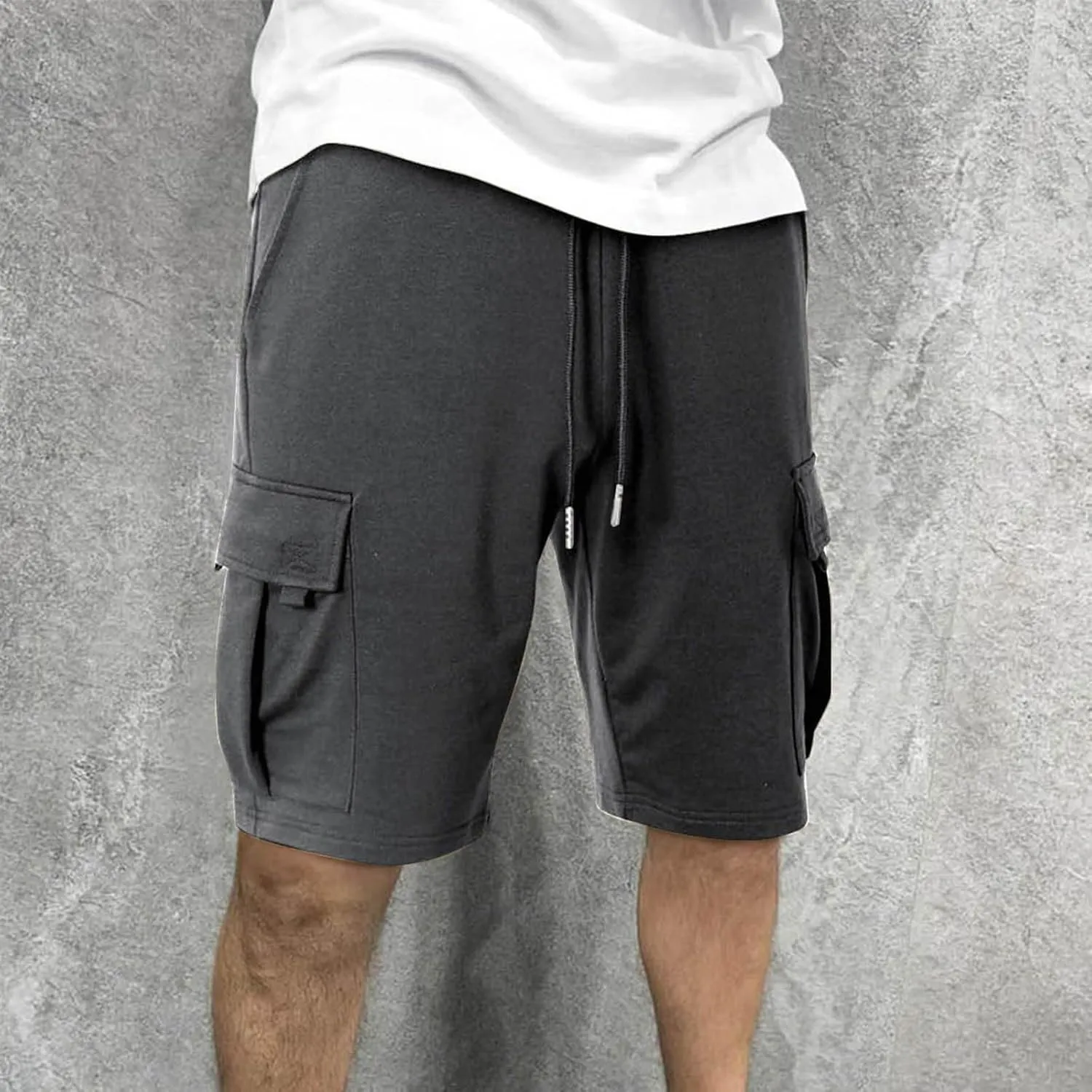Mens Elastic Waist Cargo Shorts Summer Knee Length Bermuda Shorts Relaxed-Fit Casual Workout Shorts Hiking Pants