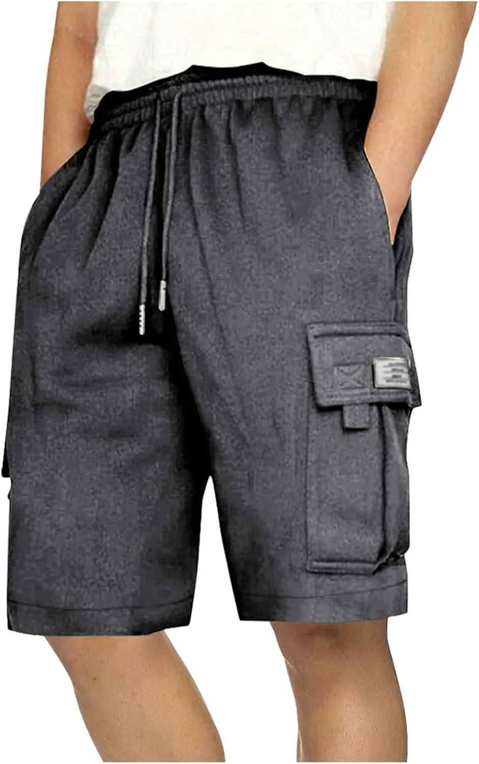 Mens Elastic Waist Cargo Shorts Summer Knee Length Bermuda Shorts Relaxed-Fit Casual Workout Shorts Hiking Pants