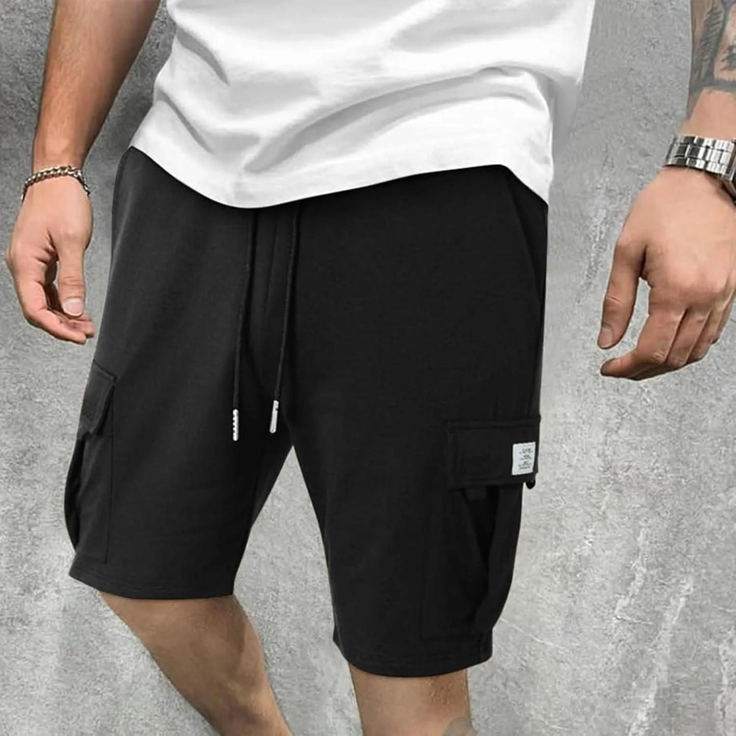 Mens Elastic Waist Cargo Shorts Summer Knee Length Bermuda Shorts Relaxed-Fit Casual Workout Shorts Hiking Pants