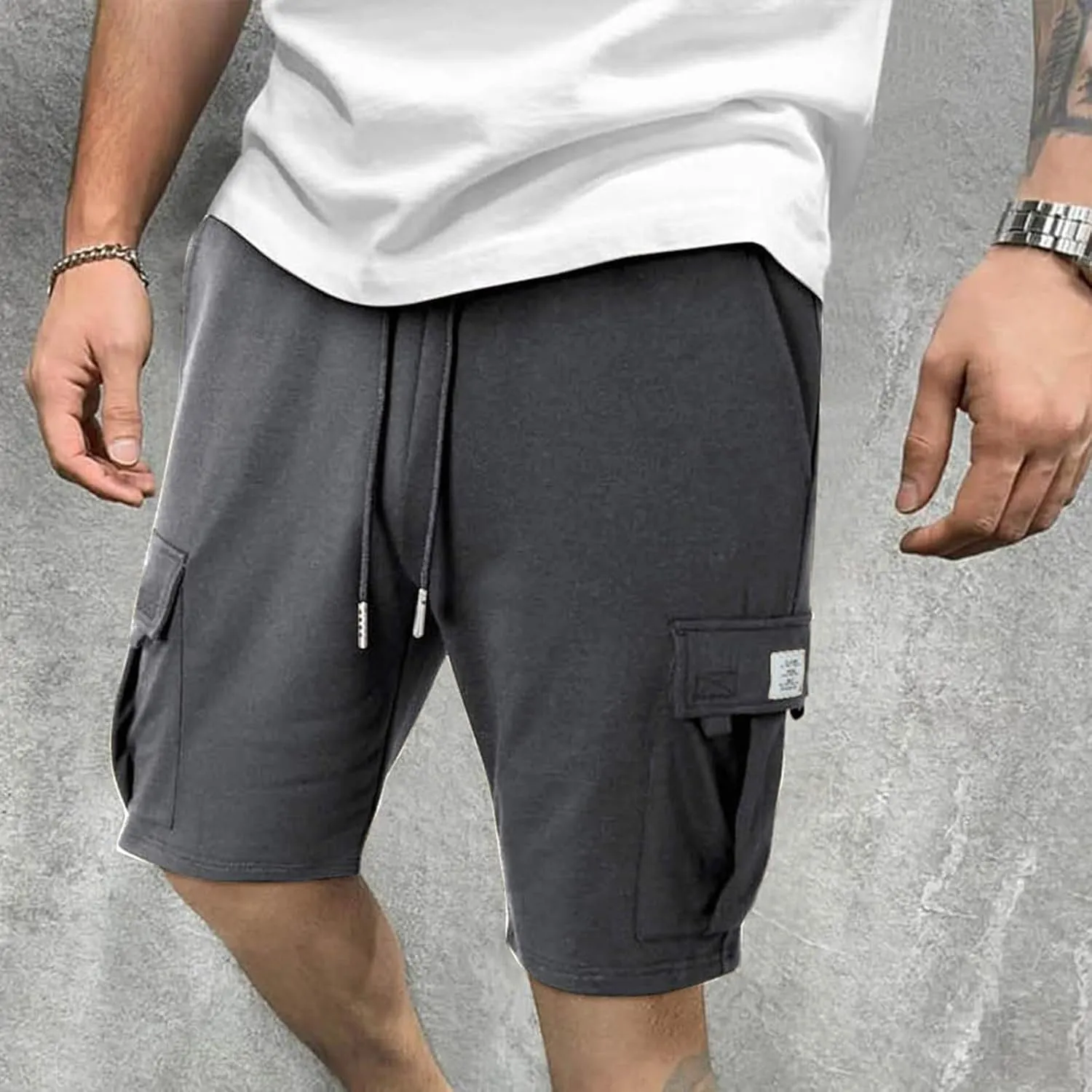 Mens Elastic Waist Cargo Shorts Summer Knee Length Bermuda Shorts Relaxed-Fit Casual Workout Shorts Hiking Pants