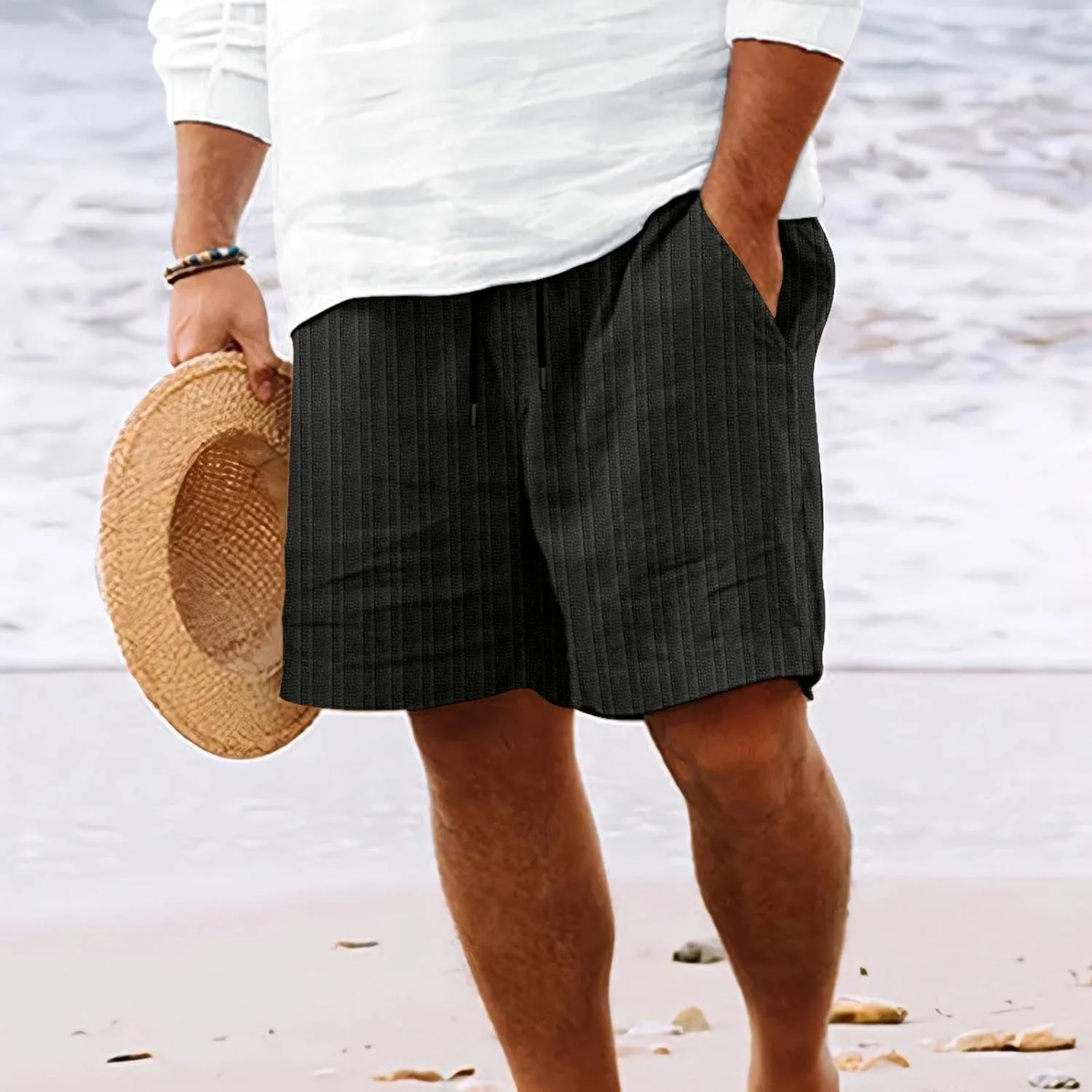 Men's Shorts Casual Beach Shorts Hawaiian Shorts for Men Summer Linen Shorts Relaxed Fit Loungewear Stylish Stripes Print