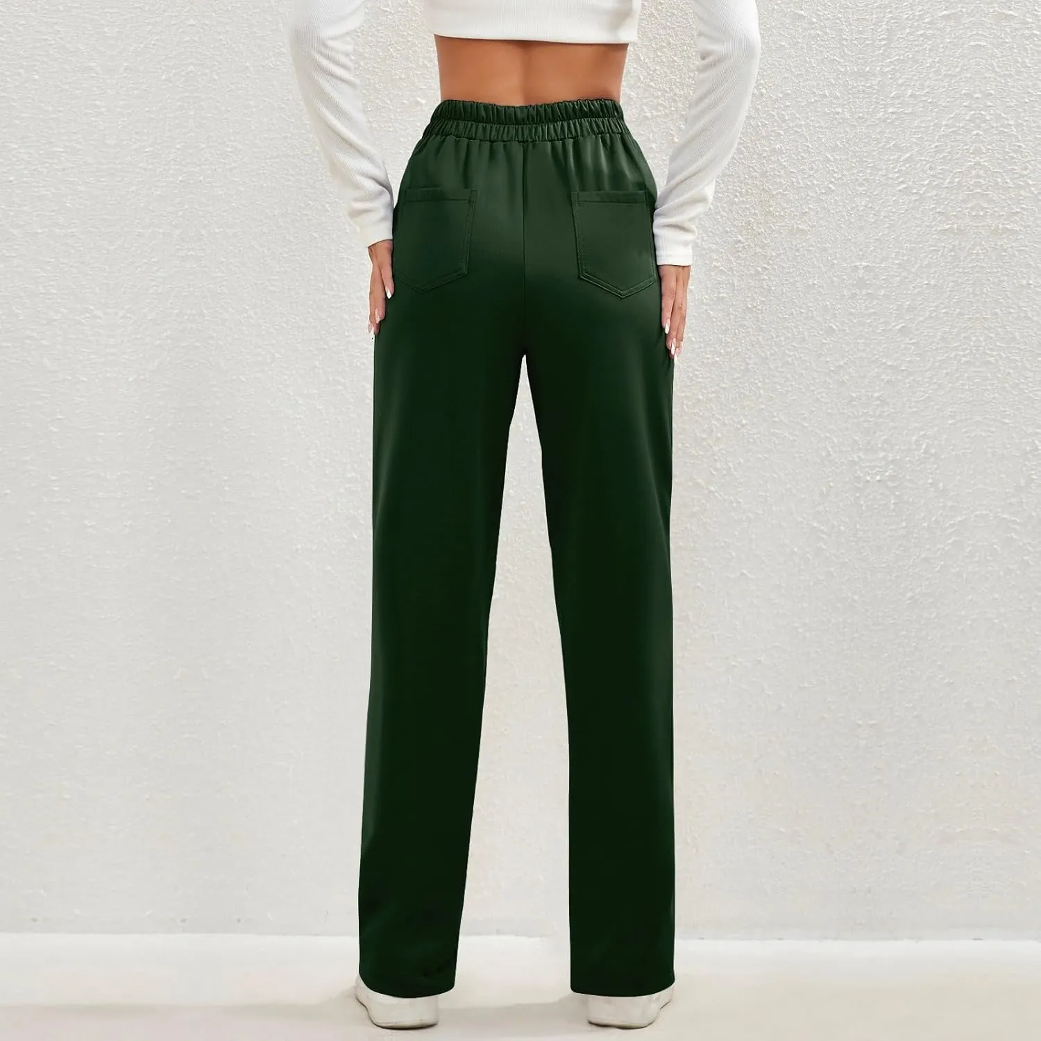 midelxp Casual Straight Leg Pants for Women High Waisted Button Stretchy Business Work Pants Trousers with Multiple Pockets