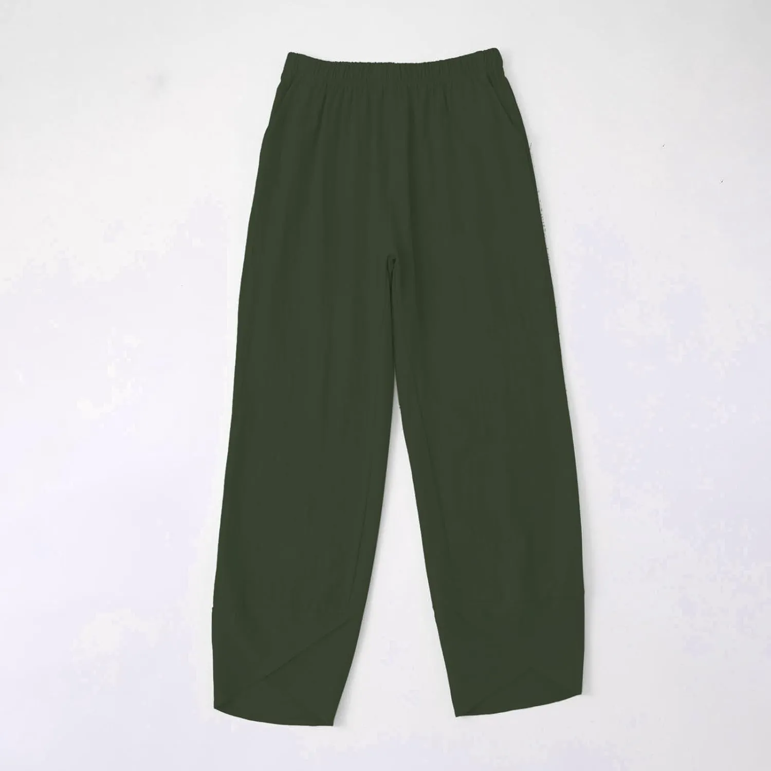 Miyaomn Linen Pants for Women Casual Summer Elastic Waist Capri Pants Solid Color Loose Wide Leg Cropped Trousers with Pocket
