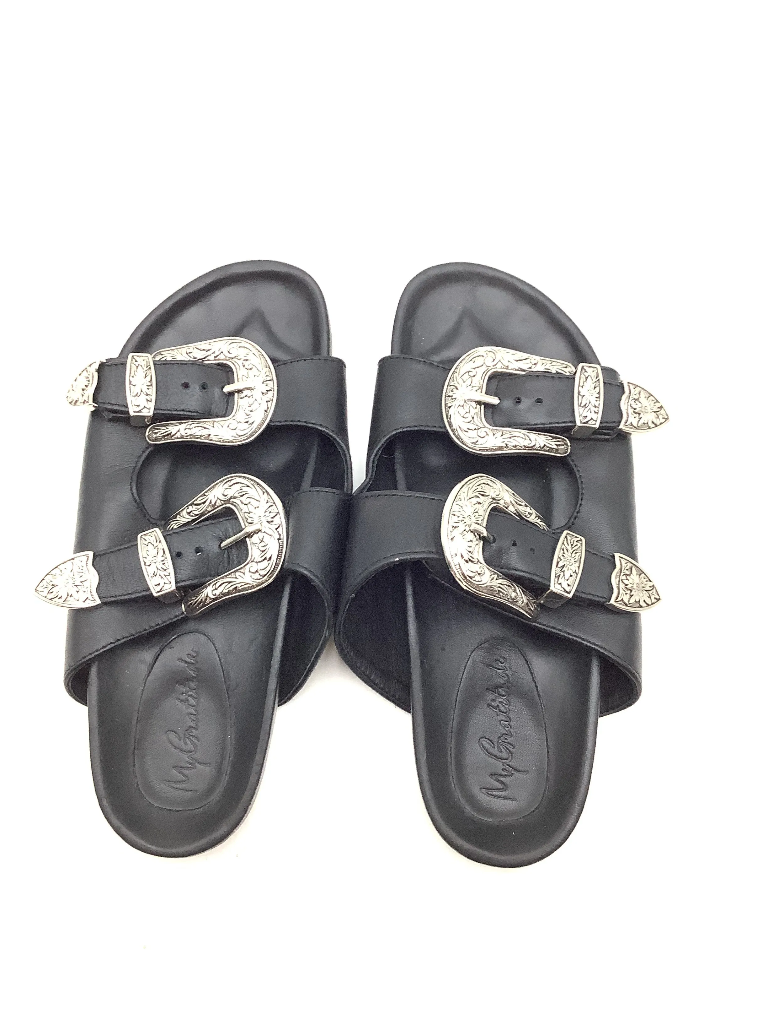 MyGratitude Women's Sandal Black Leather Buckle Size: 11