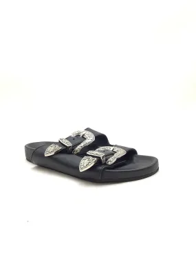 MyGratitude Women's Sandal Black Leather Buckle Size: 11