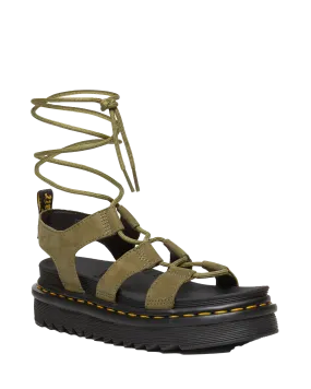 Nartilla Tumbled Nubuck Lace Up Gladiator Sandals in Muted Olive