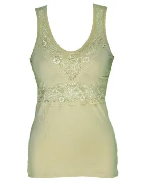Premium Embroidered Camisole Padded With Lace - Skin Color - 8783