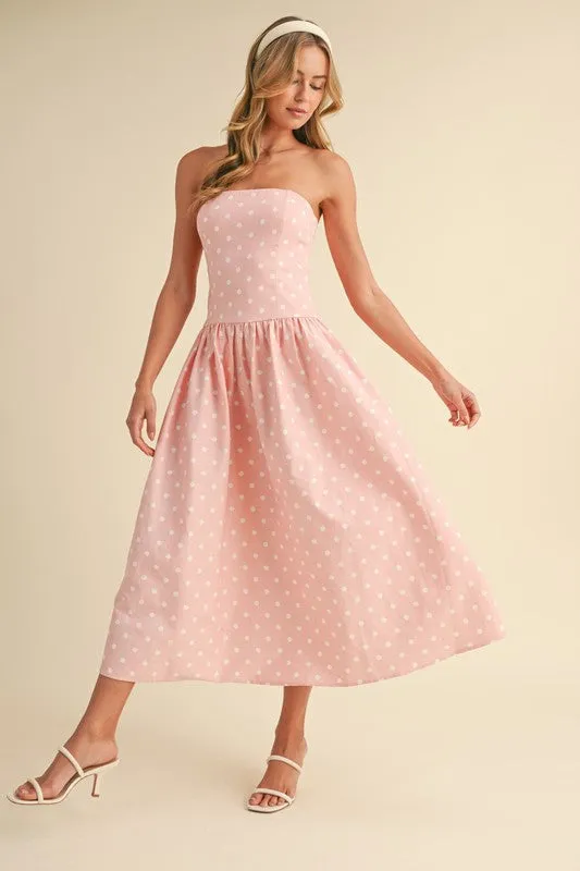 Reese Sleeveless Polka Dot Print Midi Dress Pink