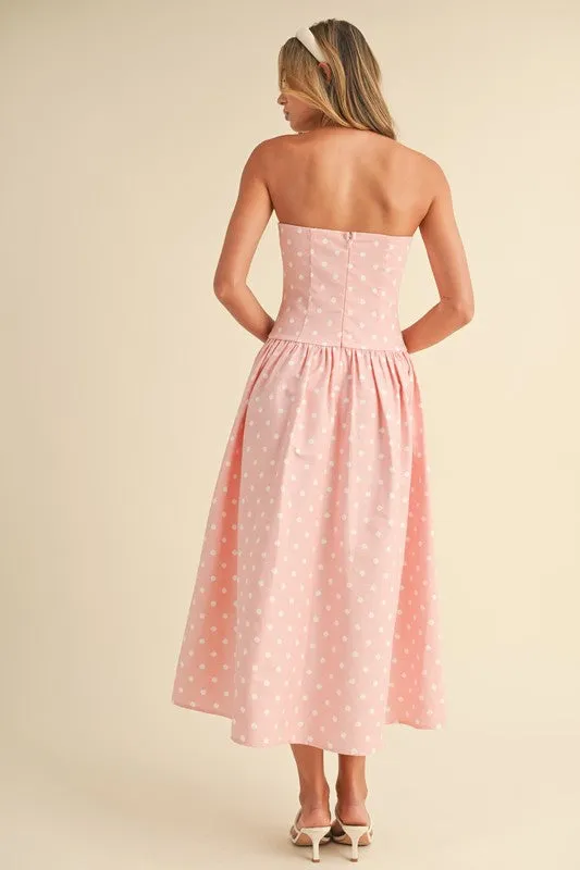 Reese Sleeveless Polka Dot Print Midi Dress Pink