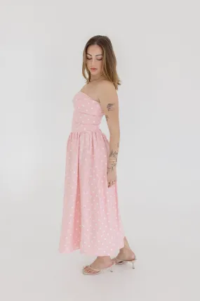 Reese Sleeveless Polka Dot Print Midi Dress Pink