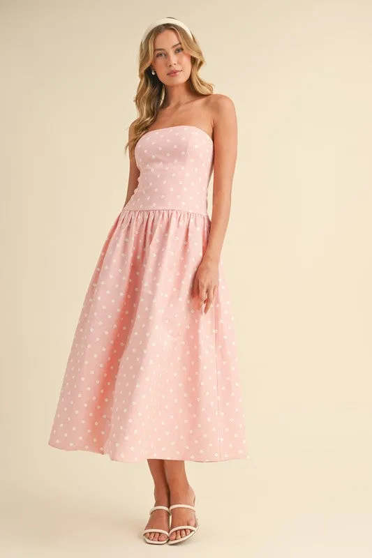 Reese Sleeveless Polka Dot Print Midi Dress Pink