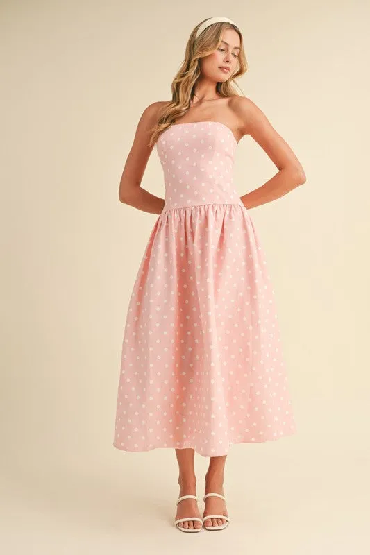 Reese Sleeveless Polka Dot Print Midi Dress Pink