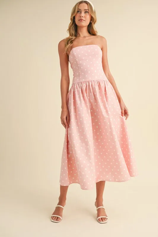 Reese Sleeveless Polka Dot Print Midi Dress Pink