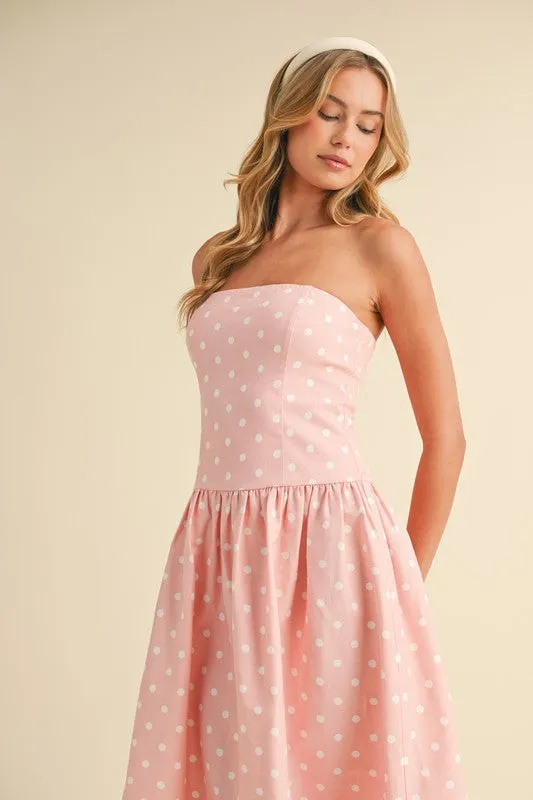 Reese Sleeveless Polka Dot Print Midi Dress Pink