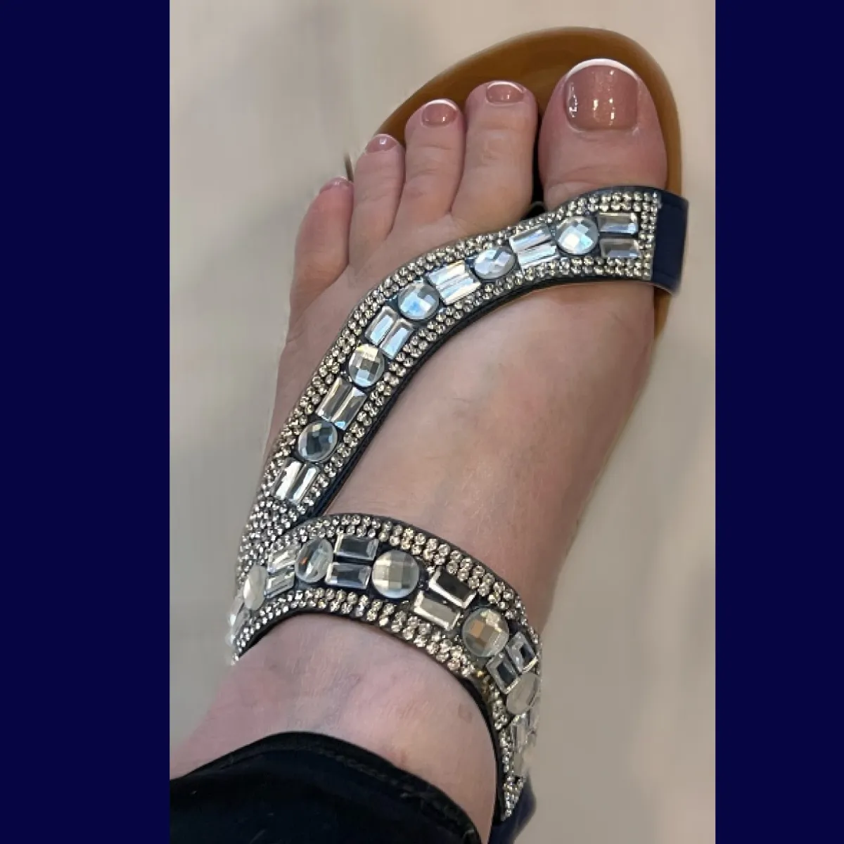 ROCKTHOSECURVES NAVY SPARKLY FLAT CUSHIONED SOLE SANDALS
