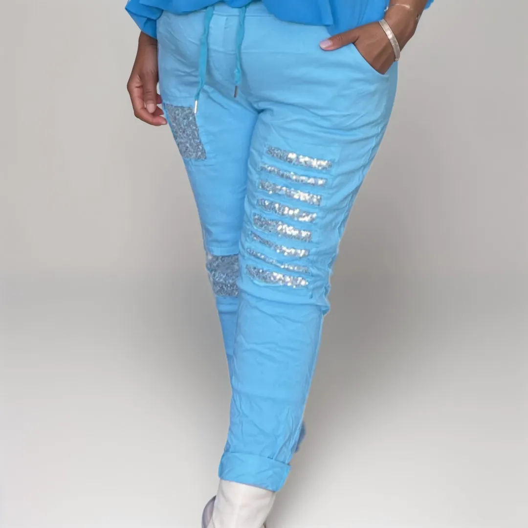 ROCKTHOSECURVES STRETCHY MAGIC TROUSERS / JEANS WITH SEQUIN PATCHES