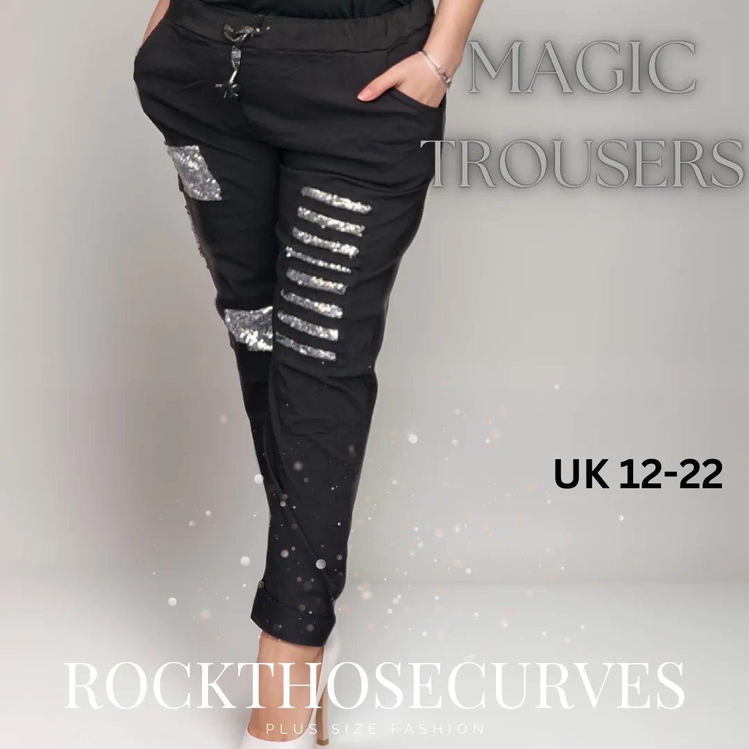 ROCKTHOSECURVES STRETCHY MAGIC TROUSERS / JEANS WITH SEQUIN PATCHES